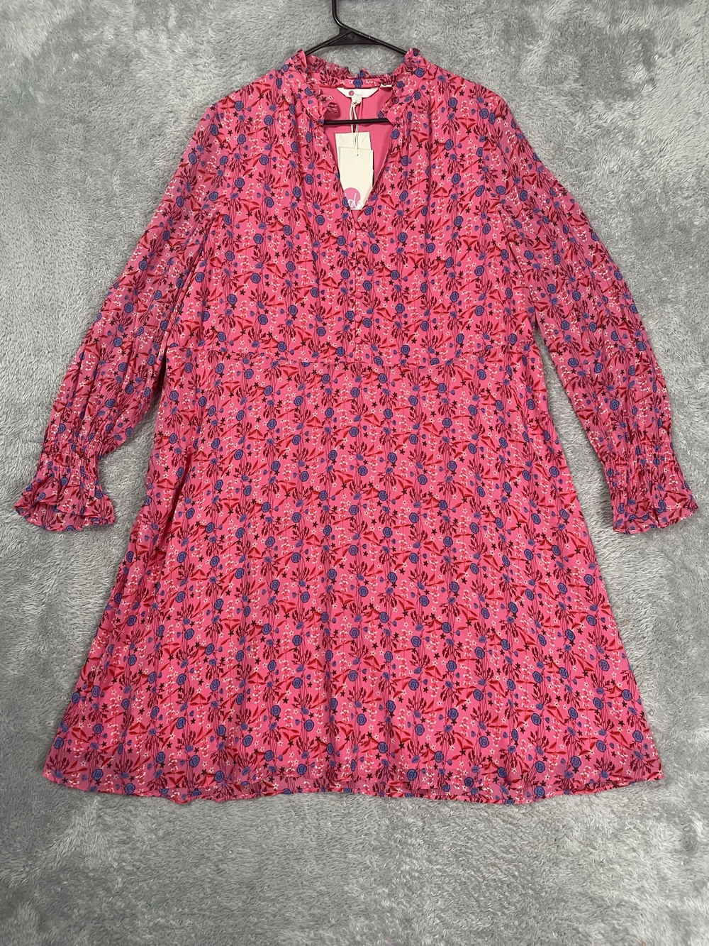 Boden Trapeze Dress Womens 16-18L Pink Floral Long Sleeve Lined Swing